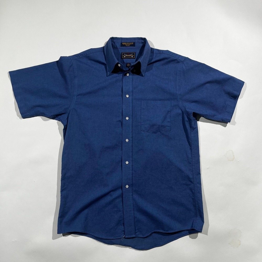 The Arrow Company Mens Blue Wrinkle Free Oxford Short Sleeve Button Down Shirt